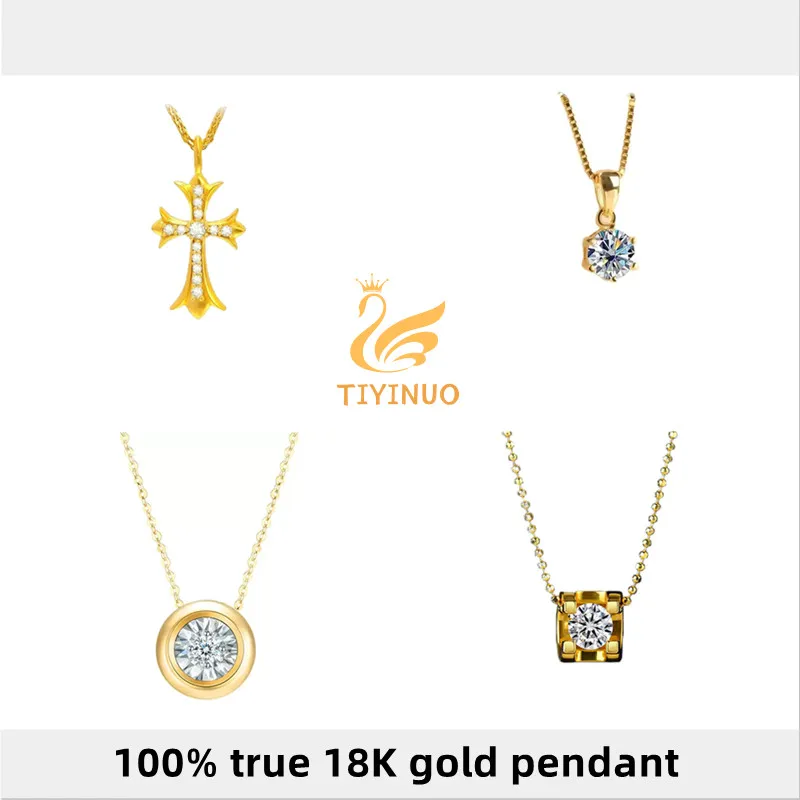 TIYINUO 100% Real 18K Gold Cross Pendant Moissan Diamond Necklace 18 Inch High Quality Fashion Luxury Original Jewelry AU750