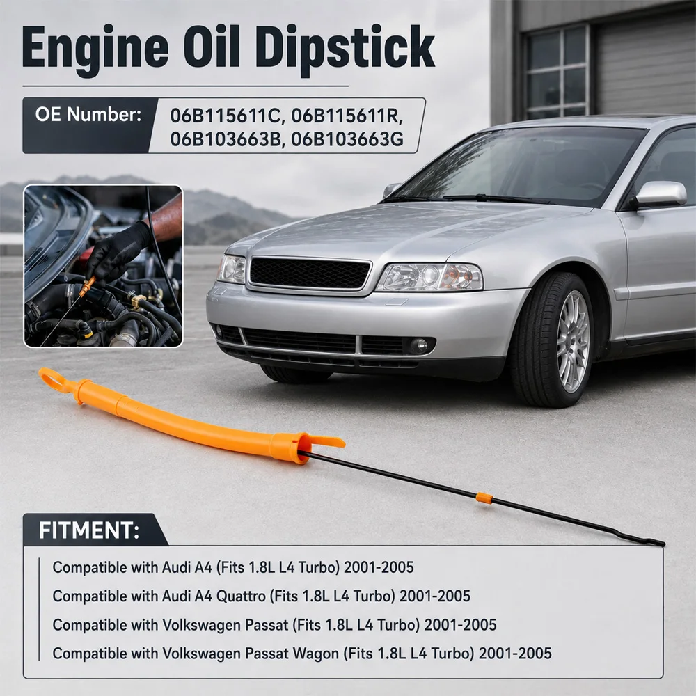 For Audi A4 Quattro Volkswagen Passat Wagon 1.8L L4 Turbo 2001-2005 Engine Oil Level Dipstick 06B115611R 06B103663B 06B115611C