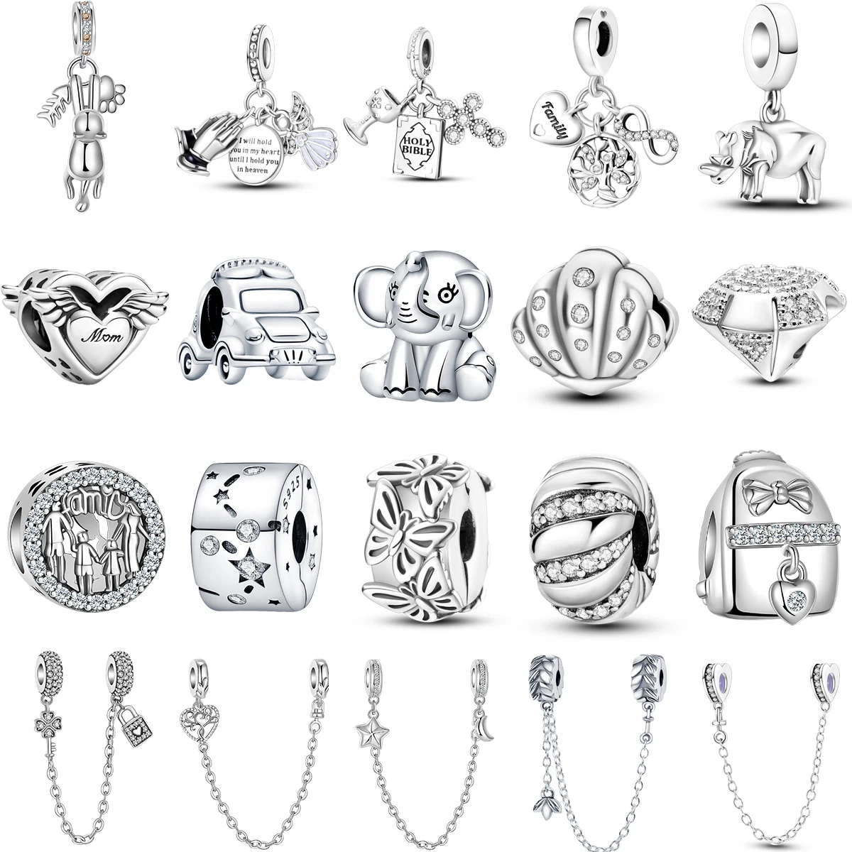 NEW 925 Sterling Silver Heart Bookbag Positioning Buckle Silver Beads Charms Fit Original Pandora Bracelet for Women DIY Jewelry