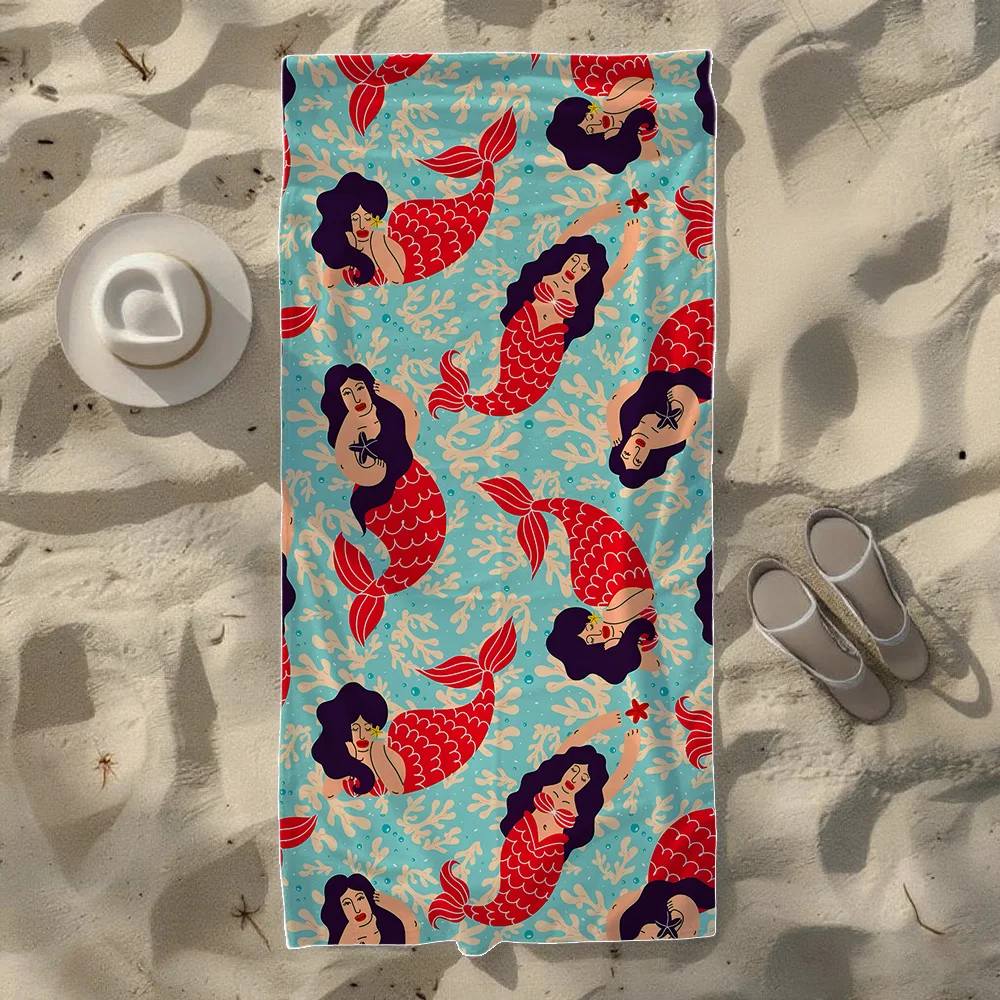 Mermaid & Smiley Face & Geometric Triangle Beach Towel, Soft Durable Quick-Drying, Ideal For Summer Beach, Swimming & Camping