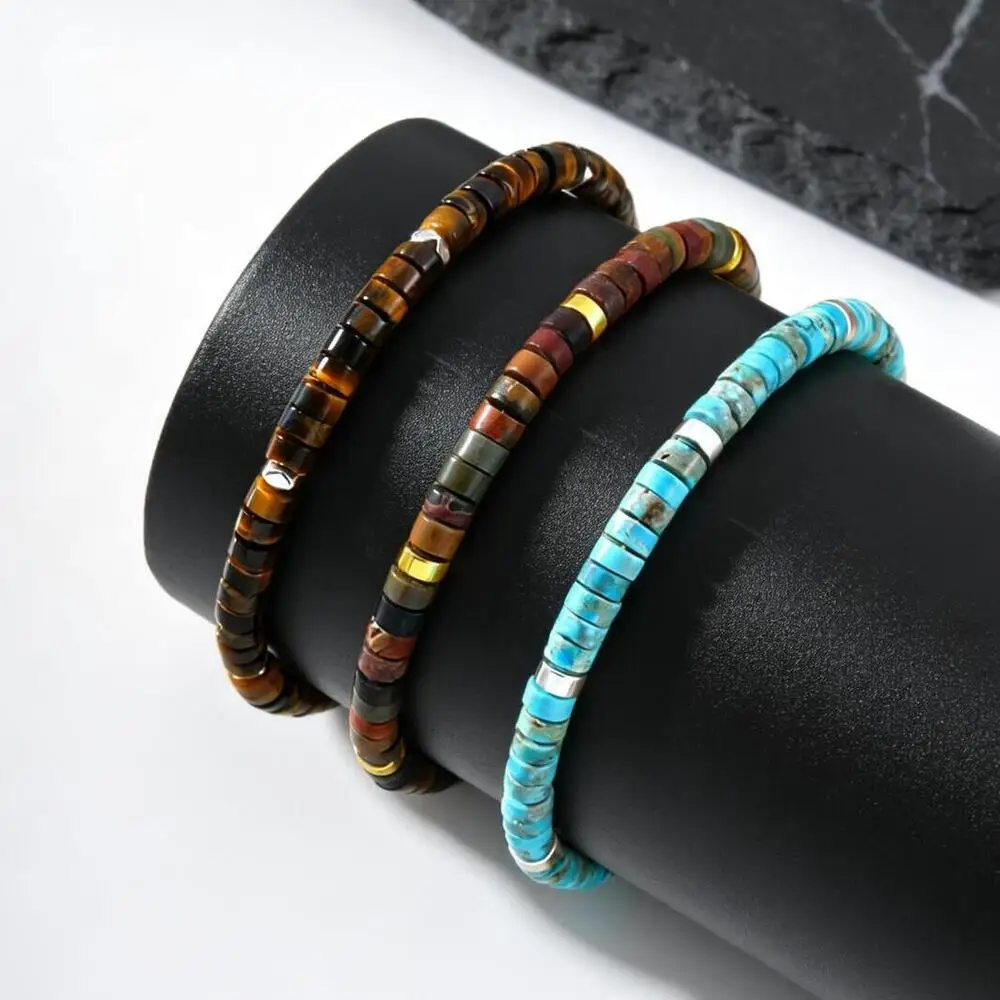 Natural Blue Beaded Bracelet for Men,Minimalist Handmade Adjustable Stackable Bracelet,Exquisite Boho Jewelry Gift