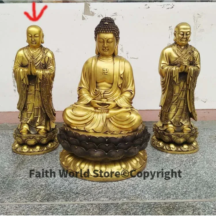 44CM large HOME Temple Shrine Patron saint efficacious protection copper Sakyamuni disciple golden Ananda thera Buddha statue