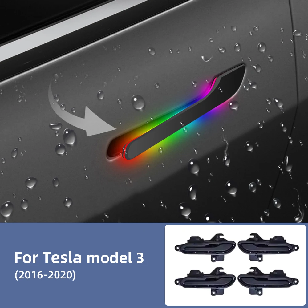 4pcs For Tesla Model 3 Highland Model Y 2016 2018-2025 Llluminated Electric Door Handles Car Inner Ambient Light High Quality