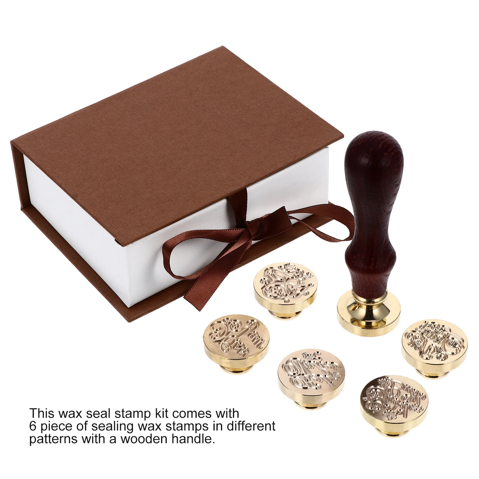 

6Pcs Wooden Handle Sealing Wax Fire Lacquer Style DIY Scrapbooking Invitation Copper Wax Seal