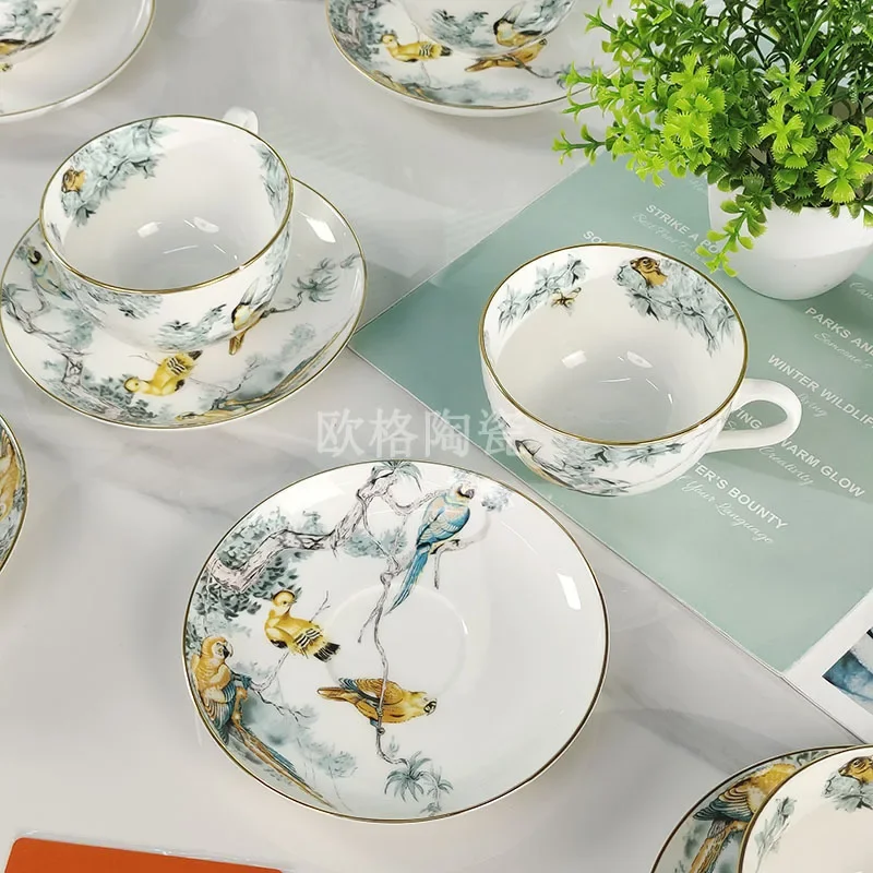 PYH light luxury gold-painted bone china coffee cup saucer teapot sugar milk can gift box spot wholesale