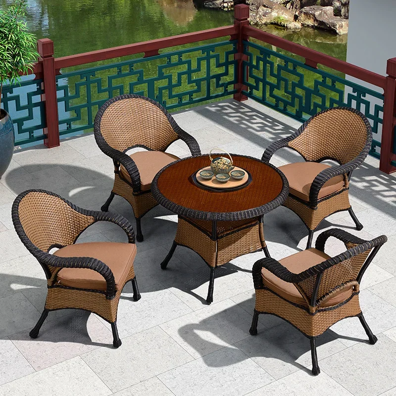 Combination of courtyard tables and chairs outdoor leisure dining tables and chairs balcony villa outdoor rattan chairs