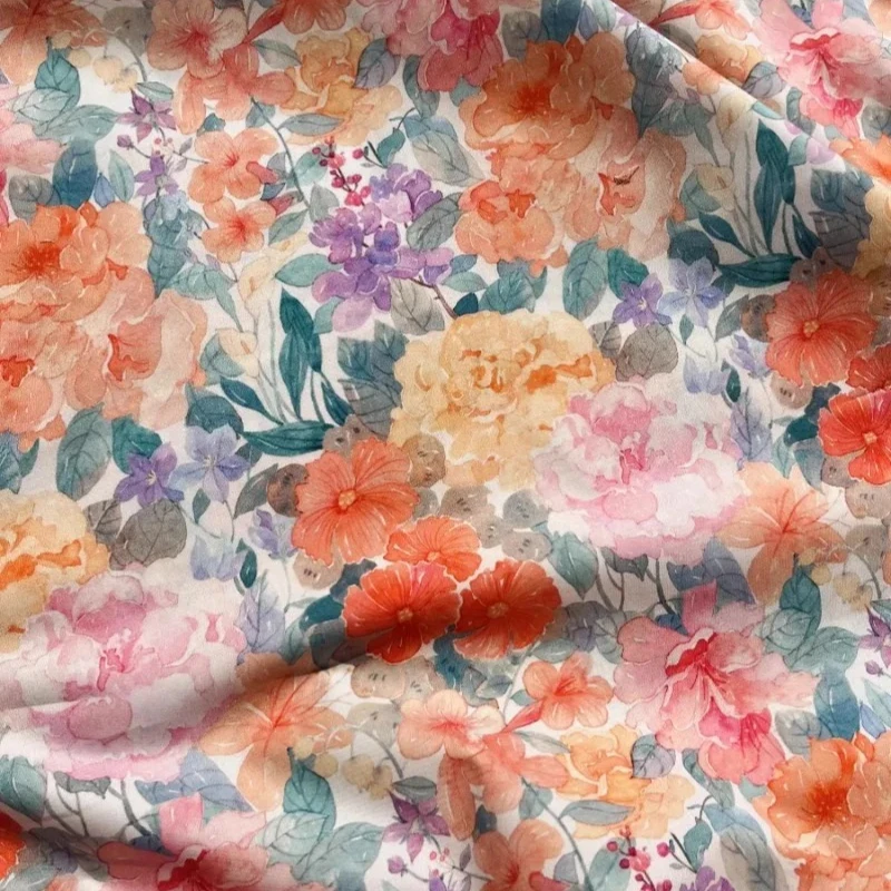 140x50cm Soft and Comfortable Digital Oil Flower Printed Sewing Cotton Poplin Nightgown with Dreamy Floral Print Fabric