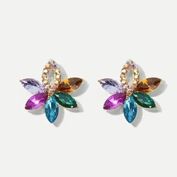 New Colorful Shining Glass Charm Stud Earrings For Women Luxury Design High-Quality Flower Unique Vintage Pendant Jewelry Gift