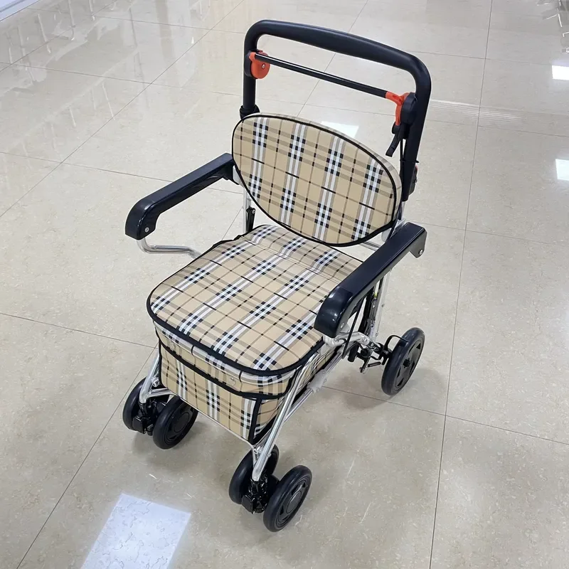 Foldable Walking Aid with Seat and Large Shopping Bag Lightweight Aluminum Frame Rollator for Elderly Mobility Support