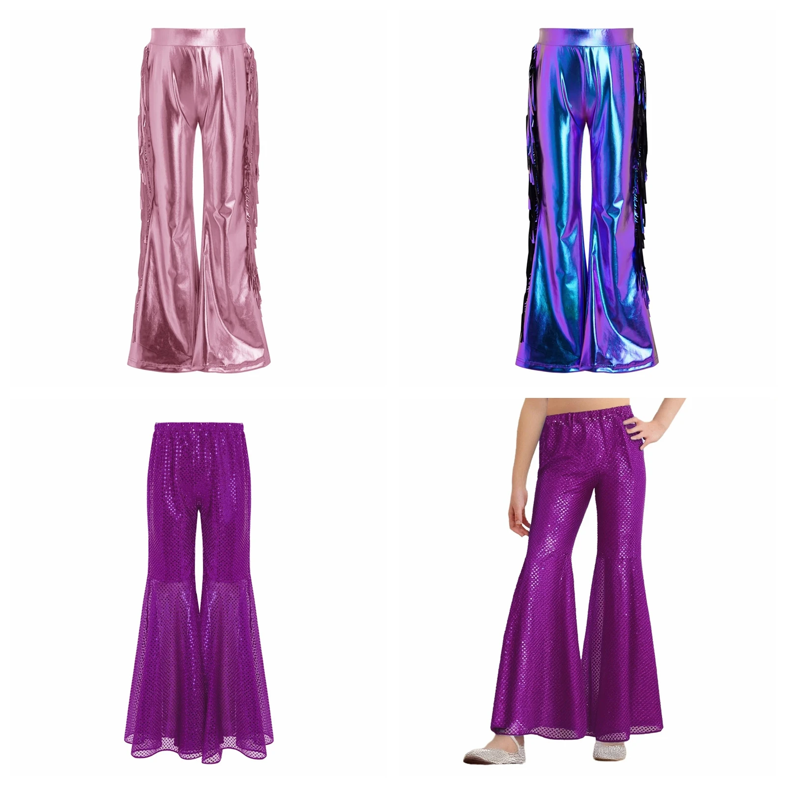 

Girls Disco Flared Pants Hip-Hop Jazz Dance Costume Children's Flares Kids Sequins Elastic Waist Bell-Bottom Trousers Dancewear