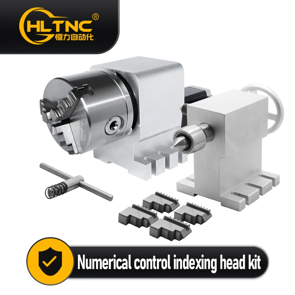 K12-130 CNC 4 Axis Rotary 130mm 4 Jaws Chuck 1:10 Rotary Axis 4th Axis Chuck Tailstock for CNC Router Milling Machine