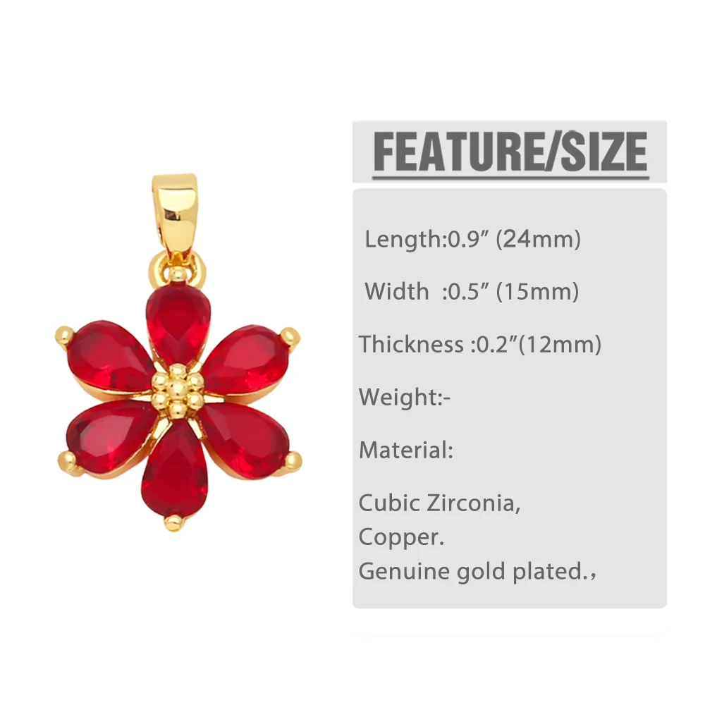 OCESRIO Multicolor CZ Flower Necklace Pendant Copper Gold Plated Crystal DIY Jewelry Making Component Wholesale Bulk pdta908