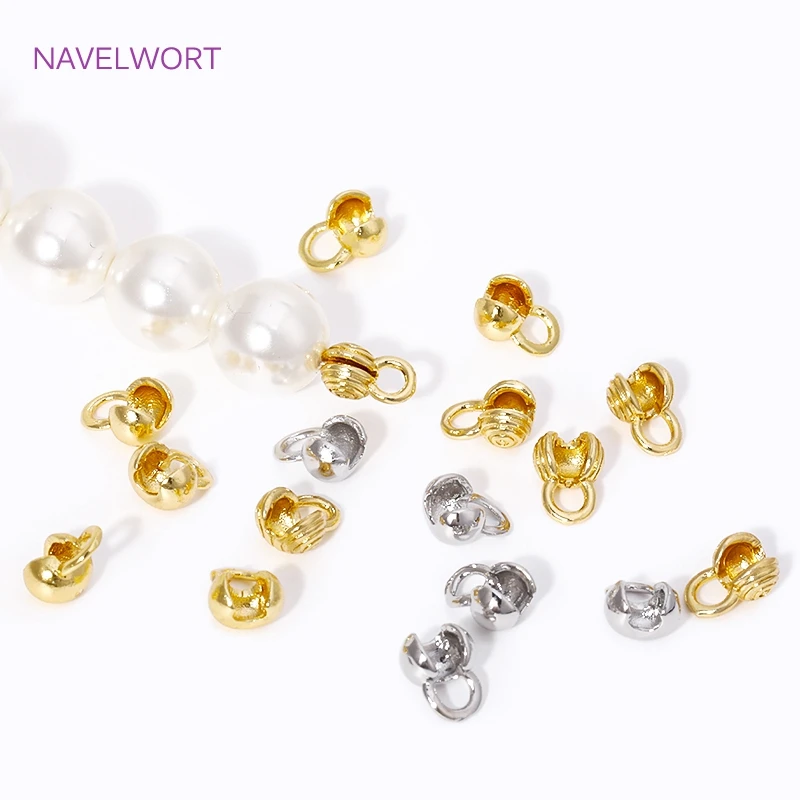 18K Gold Plated Brass Crimp Beads,End Caps For Jewelry,For Jewelry Crimp Beads Cover Findings DIY Bracelet Making Accessories