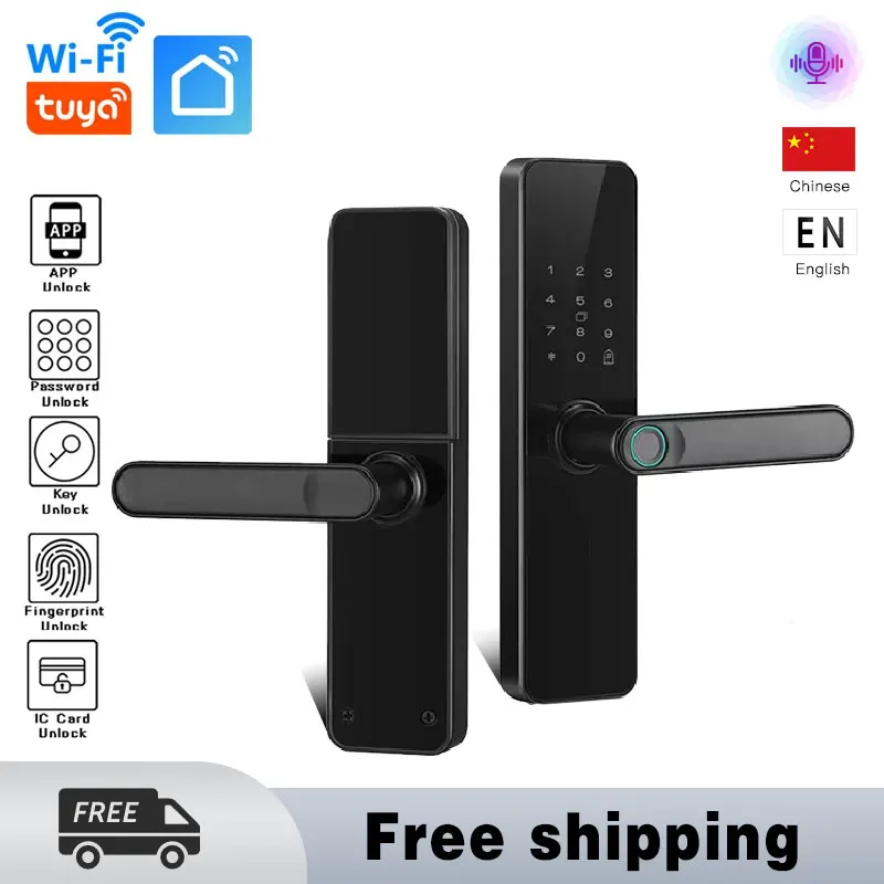 PHIPULO New Smart Door Lock With WIFI Tuya APP Digital Electronic Lock Smart Home Wooden Door Lock Biometric Fingerprin