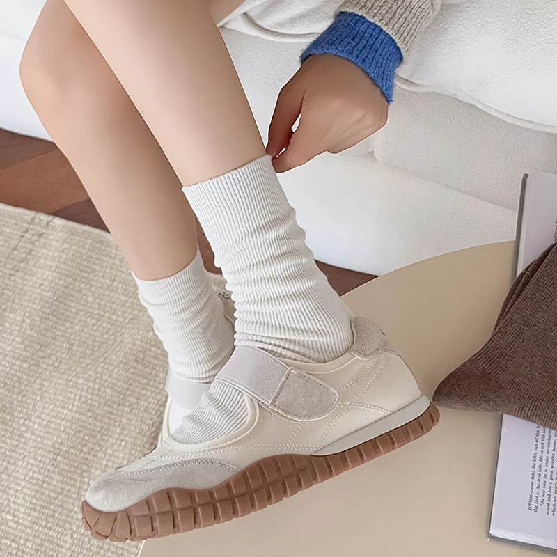 Socks For Women Long New Solid Color Casual Girls Cotton Socks Breathable Sweat absorbing Plain Loose Socks Female Basic Simple