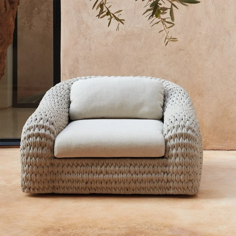 Modern Minimalist Outdoor Sofa Waterproof Sun-Proof Rattan Furniture Set for Rural Homestay Villa Courtyard Garden Terrace