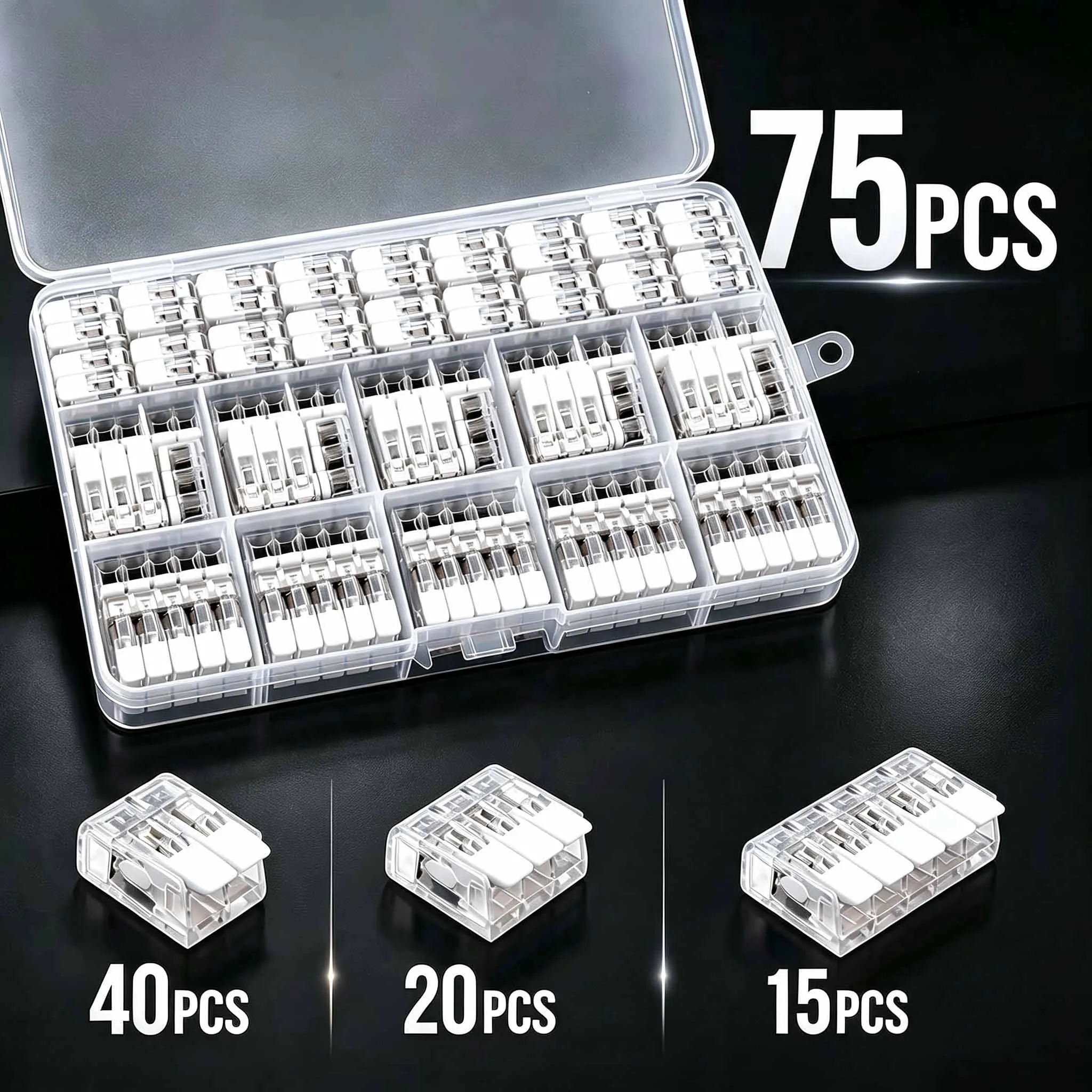 10‑75PCS Lever Wire Connector Kit,2/3/4/5 Port Quick Wiring Terminal Block Compact Cable Splicing 450V 32A For DIY Electrical