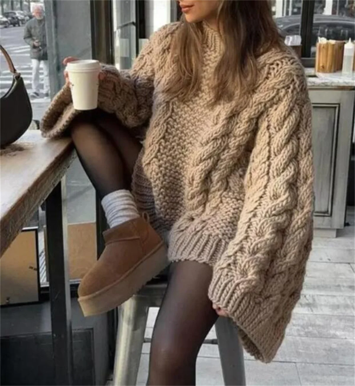 Moda damska Sweter z dzianiny w stylu vintage Jesień Zima O-neck Oversize Pullovers Solidny długi rękaw Kobiecy strój codzienny Swetry