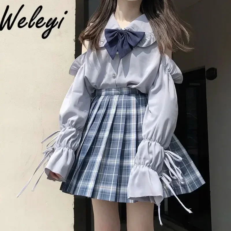 Sweet Jirai Kei Clothes Lolita Women\'s Bow Shirt Student 2024 Spring and Summer New Cute Doll Neck Long Sleeve Blouse Female