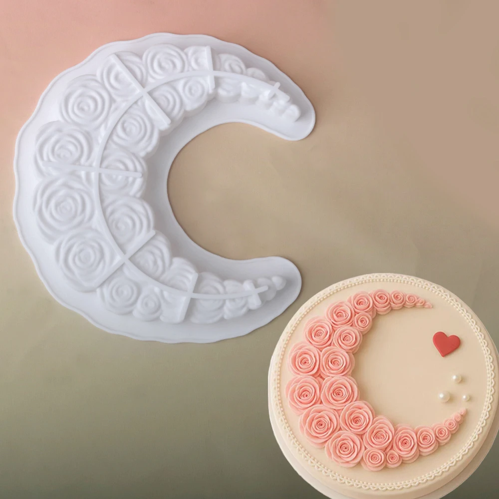 Rose Textured Crescent Shaped Mousse Cake Mold Valentine's Day Silicone Cake Mold Chocolate Mold Kitchen Baking Supplies