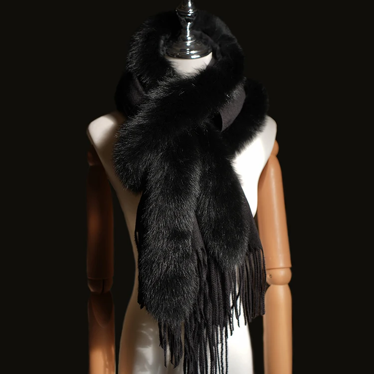 100% pure wool New Real Fox Fur Scarf Shawl Cape Fluffy Large Women's Furry Collar Tassel Scarf Accessory for Autumn And Winter