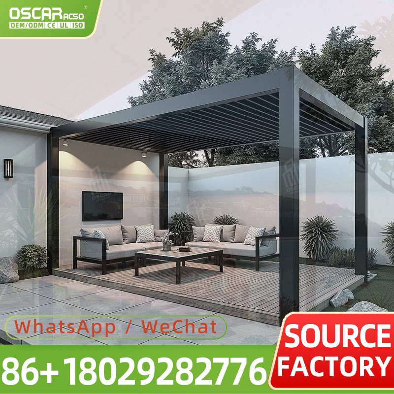 Motorized Aluminum Pergola 3x3 6x4M Gazebo Pavilion Waterproof Outdoor Rain Canopy with Louvered System for Backyard Garden Pati