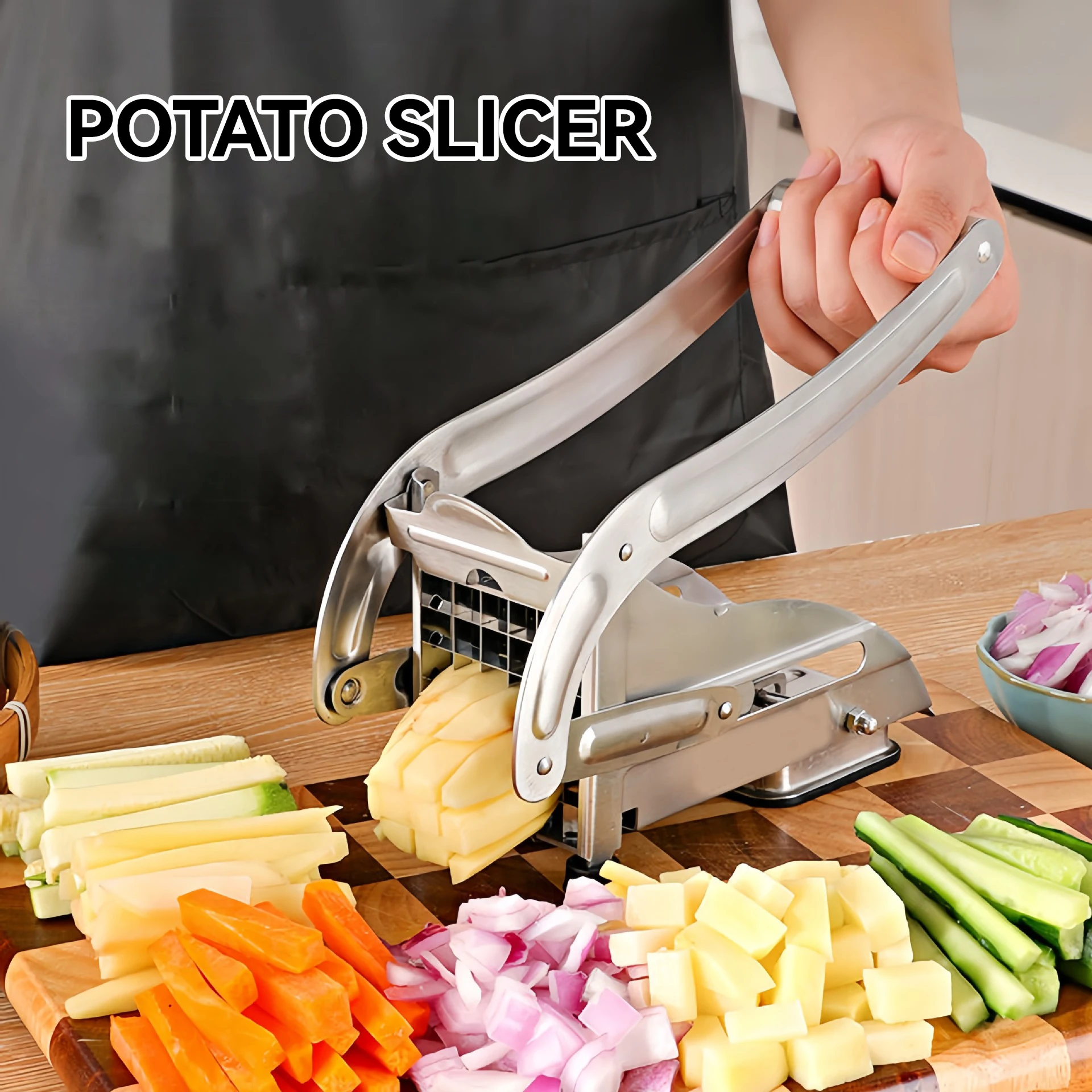 French Fry Cutter with 2 Blades Stainless Steel Potato Slicer Cutter Chopper Potato Chipper For Cucumber Carrot