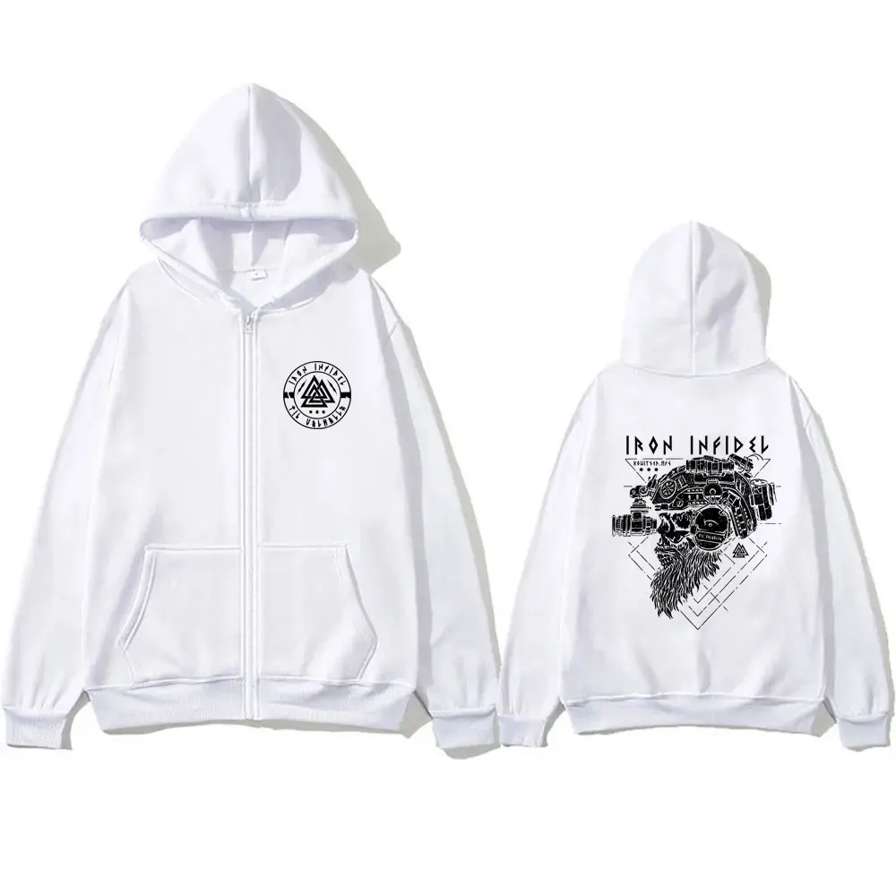 Til Valhalla American Beard Warrior Tactical Skeleton Zipper Hoodie Men Women Fashion Oversized Zip Up Hoodies Male Casual Coat