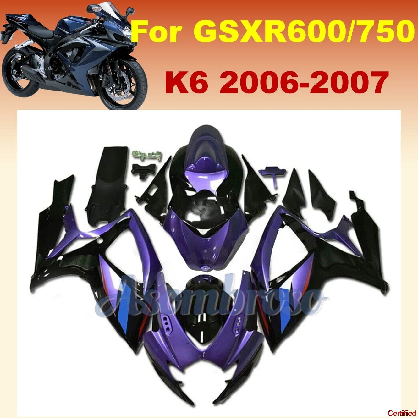 Purple Black Motorcycle Fairing kit fit for GSX-R600  2006 2007 GSXR600 GSXR750 06 07  K6 GSXR 600 Repair Parts set