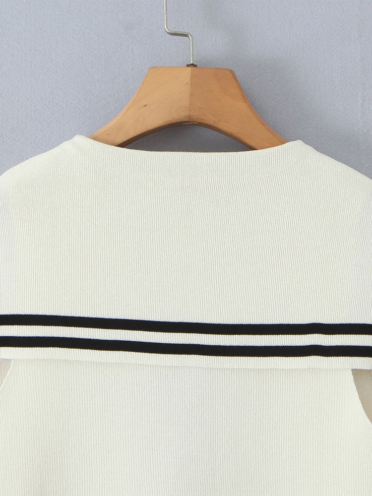 تشو ساو بيوتي 2025 المرأة موضة جديدة خمر البحرية طوق شيك واحدة الصدر تانك القمم مثير سليم بلا أكمام محبوك بلوزة صغيرة #4