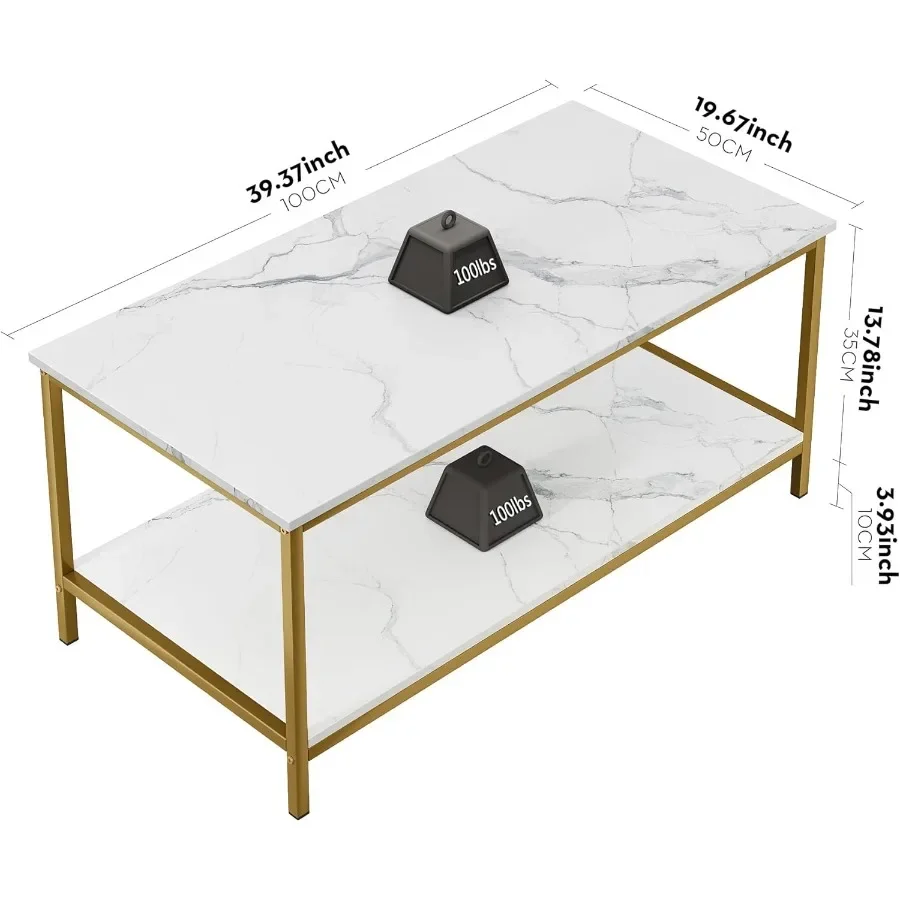 Z Modern 2Tier White Gold Coffee Table For Living Room Industrial Rectangle Wood Table For Large Or Small Spaces Home FurnitureZ