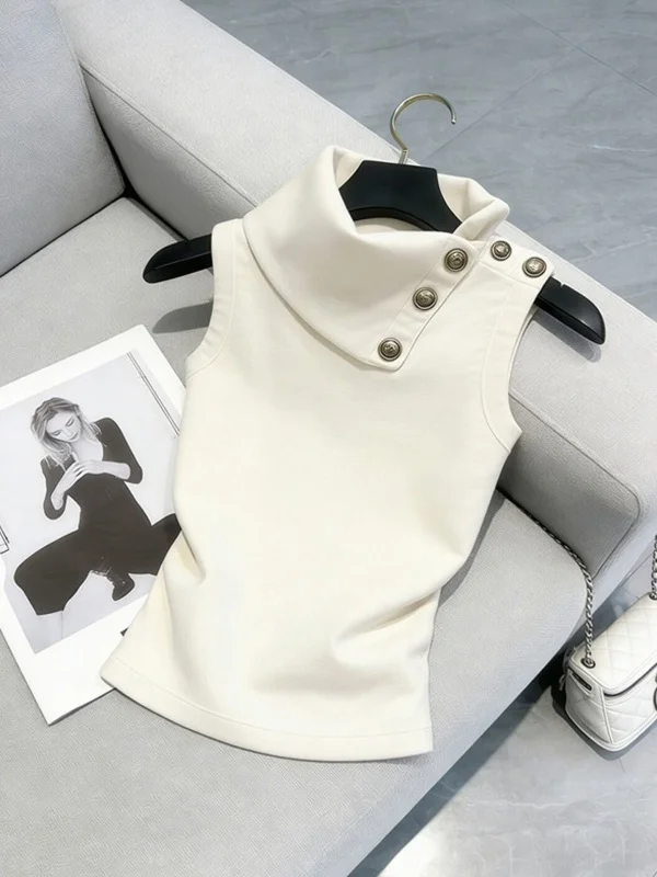 

White Vest Women's Fashion Korean Style Slim Fit High Collar Short Length Summer Top Age Reduction Chic Casual Design