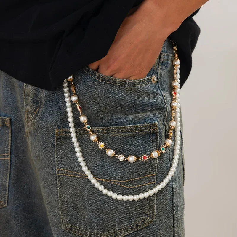 

HipHop High Quality Pearl Keychain Imitation Wallet Belt Chain Men Women Punk Trousers Hipster Pant Chain Jewelry Gift