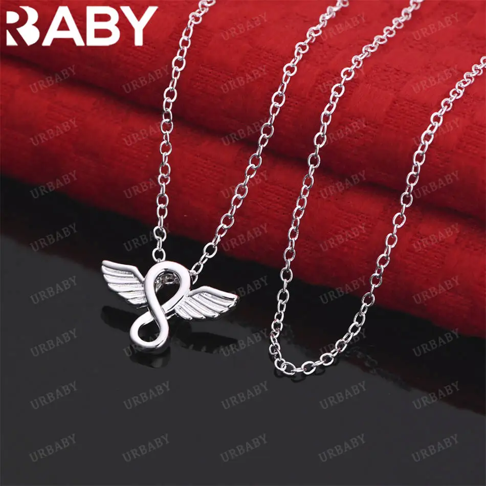 

URBABY 40-75cm 925 Sterling Silver Wing Pendant Necklace For Women Men Anniversary Gift Popular Wild Fashion Romantic Jewelry