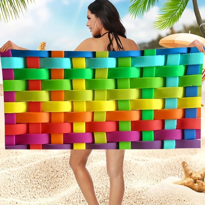 Colorful Beach Towel with Woven Pattern Patterned Sunscreen And Windproof Suitable For Swimming Pool Camping Travel Blanket