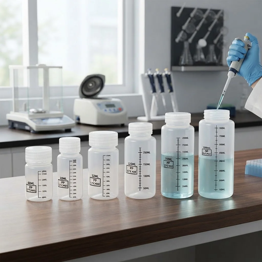 Leakproof Wide Mouth PP Storage Bottles with Lids & Scale 30ml-1000ml Reusable Jars for Lab Reagent Liquid Medicine Water Sample