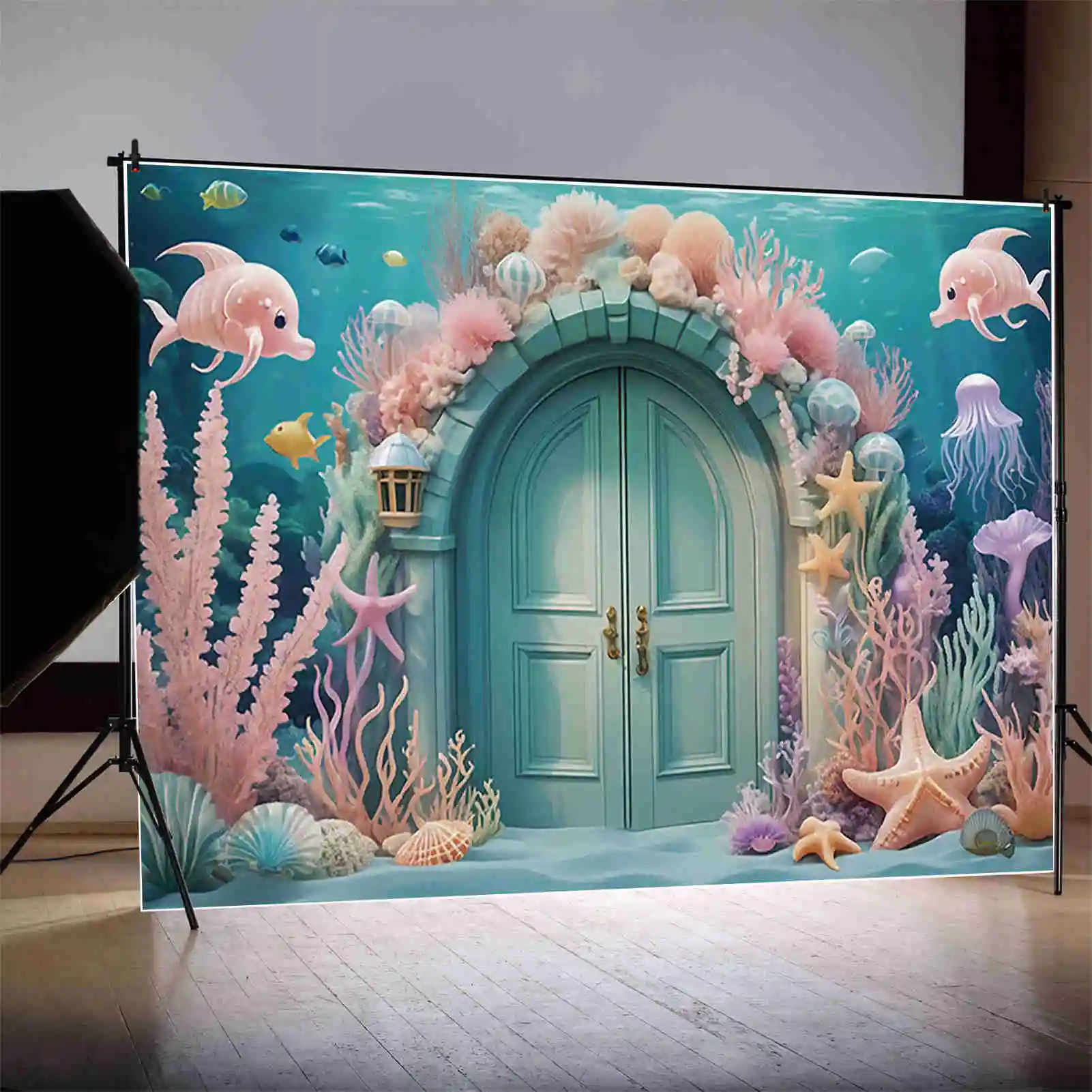 MOON.QG sirena princesa Castillo fotografía telón de fondo verano océano bajo el agua fiesta de cumpleaños fondo fotografía estudio Accesorios