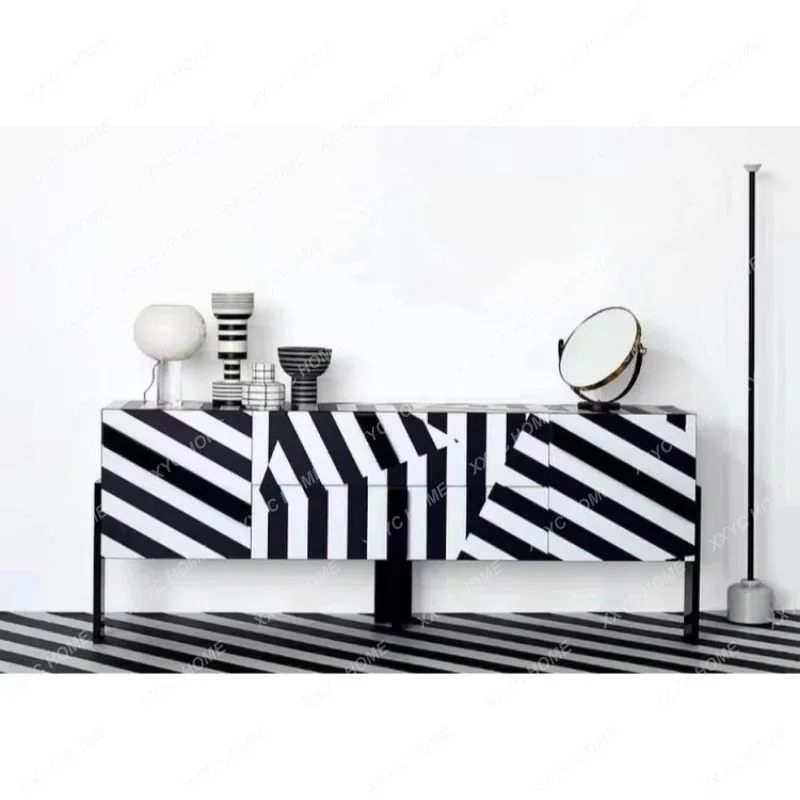 HHLight Luxury Black Paint Dining Side Cabinet TV Cabinet Creative Floor Model Room High-end Fashion Home