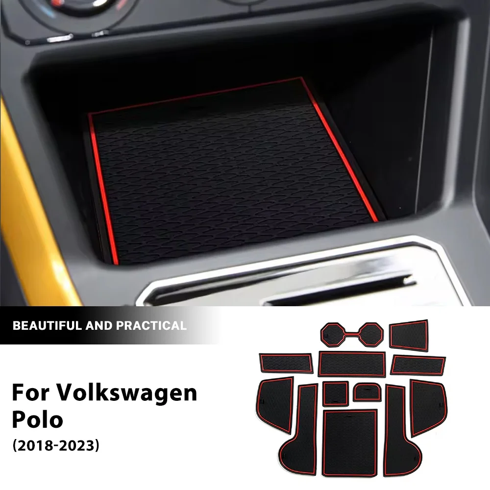 For VW Polo 2018-2023 Car Door Slot Pads Anti-slip Anti-scratch Easy Clean Interior Decorative Modification Accessories