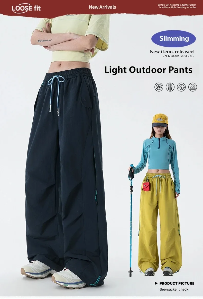 CHRLCK Women's Waterproof Hiking Pants Loose Quick Drying Cargo Pants Fishing Camping Cycling Trekking Jogging Trousers