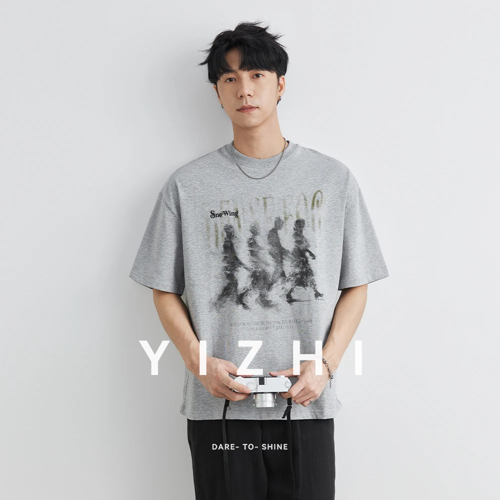 

100% Cotton Fashion Men's Street Character Print Short Sleeve T-shirt Summer New Korean Popular All-match Loose Casual Tops