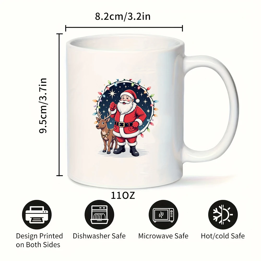 Tazza da 11 once + illustrazione di cartoni animati di renne di Babbo Natale + regalo di Natale - Set di tazze da caffè per ufficio familiare con bottiglia d'acqua per bambini