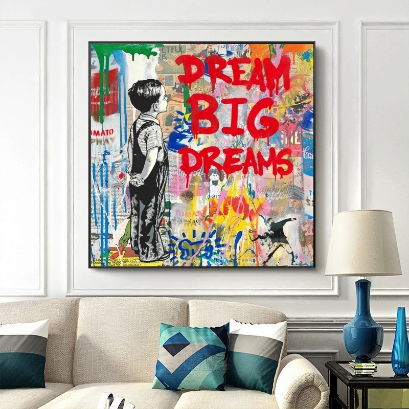 Banksy Artwork Drean Big Dreams Graffiti Canvas Painting Modern Street Art Posters and Prints for Living Room Home Decoration