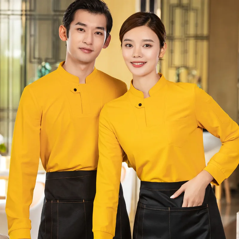 Stand Collar Hidden Hook Sweater Long Sleeve Waiter Hot Pot Restaurant Shopping Mall Front Desk Workwear Barbecue Milk