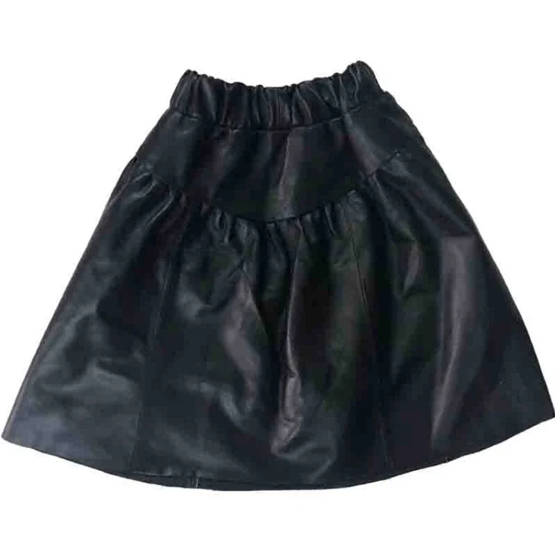 Tajiyane Genuine Leather Black Skirt Women High-waist A-line skirt women spring new elastic waist leather umbrella skirt FCY080