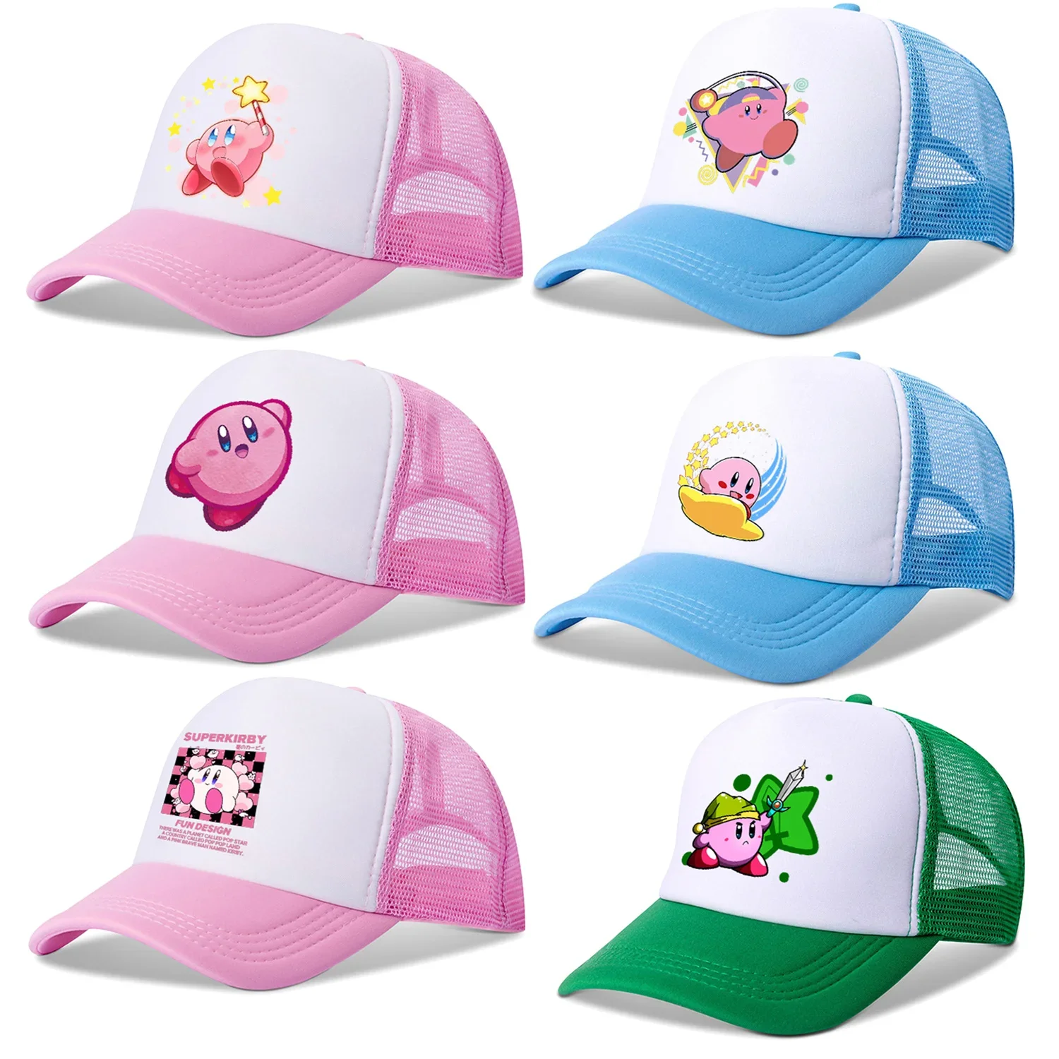 Kirbys boné de beisebol bonito anime chapéu de pico para crianças adulto verão respirável guarda-sol bonés moda casual acessórios meninas presente