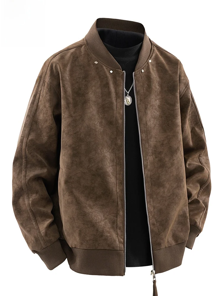 

Rn Men's Retro Leather Jaet Loose Fit American Casual PU Coat Baseball Collar Top Faion Urban Sle Autumn Spring Oute...