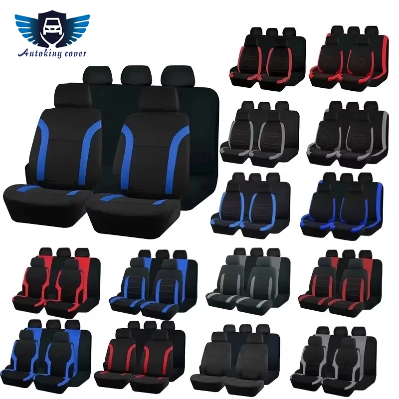 AUTOKING Juego de fundas de asiento de coche de poliéster, universales, deportivas, se ajustan a la mayoría de coches, de tela lisa, Bicolor, elegantes accesorios de coche, Protector de asiento