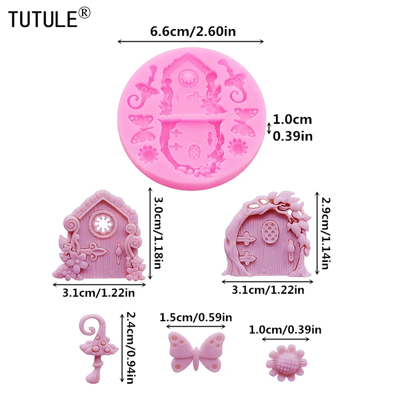 53# DIY Baking Tool Fairy Tale Wooden Door Butterfly Floral Mushroom Door Fondant Cake Silicone Mold Epoxy Earrings Mold