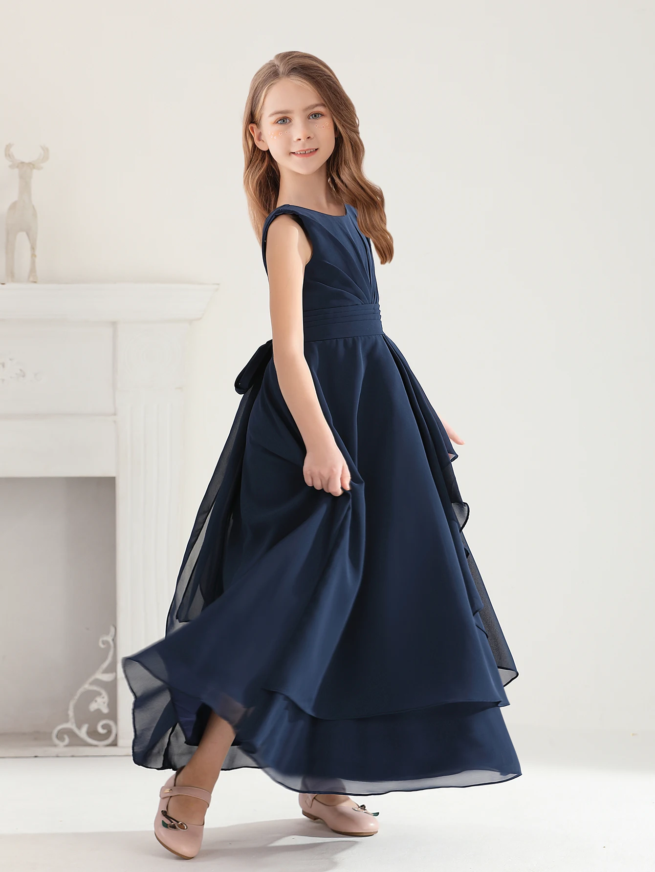 Royal Blue Chiffon Dress Designed for Teenagers Long-flowing Gown Styled for Children Dress